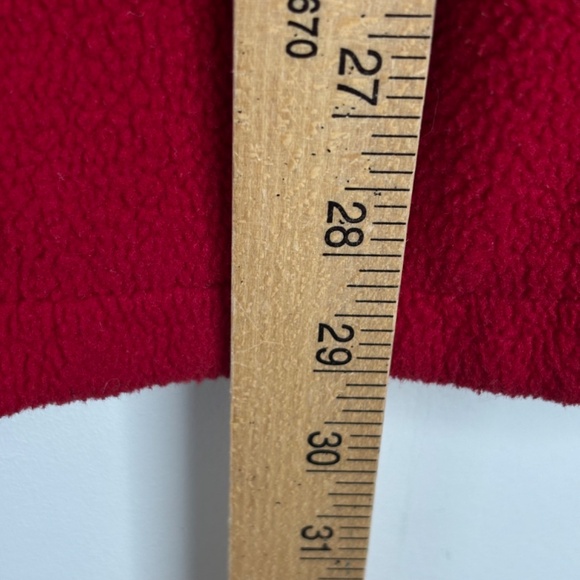VTG 90s Lands End Red Fleece Hooded Jacket L Long Full Zip Pockets Fall Cabin - Picture 8 of 11